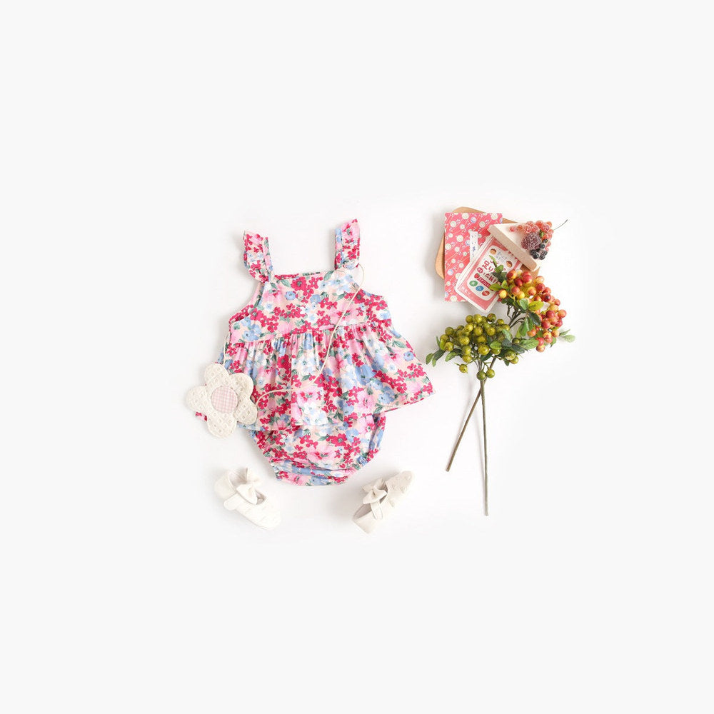 MyKids-USA® Baby Girl Floral Print Sleeveless Tops Combo Shorts Sets
