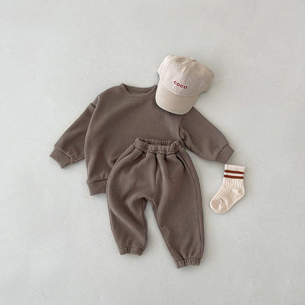 MyKids-USA Solid Color Long Sleeve Simple Style Hoodie Sets