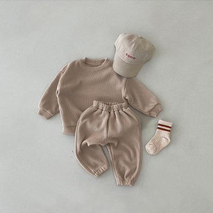MyKids-USA Solid Color Long Sleeve Simple Style Hoodie Sets