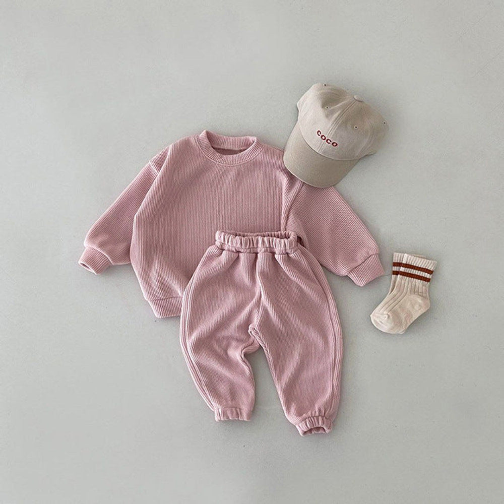 MyKids-USA Solid Color Long Sleeve Simple Style Hoodie Sets