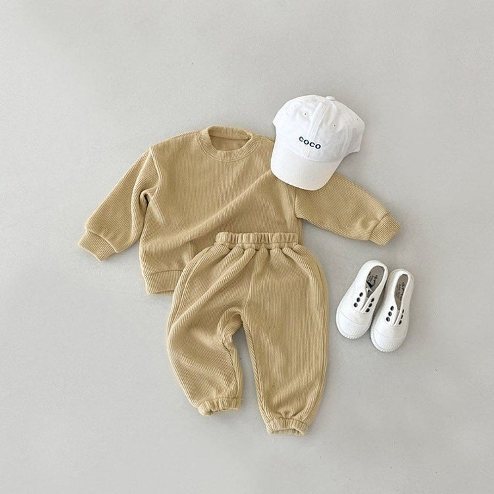 MyKids-USA Solid Color Long Sleeve Simple Style Hoodie Sets