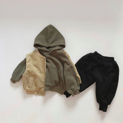 MyKids-USA® Baby Solid Color Long Sleeves Fleece Thermal Hoodies In Outfit Wearing