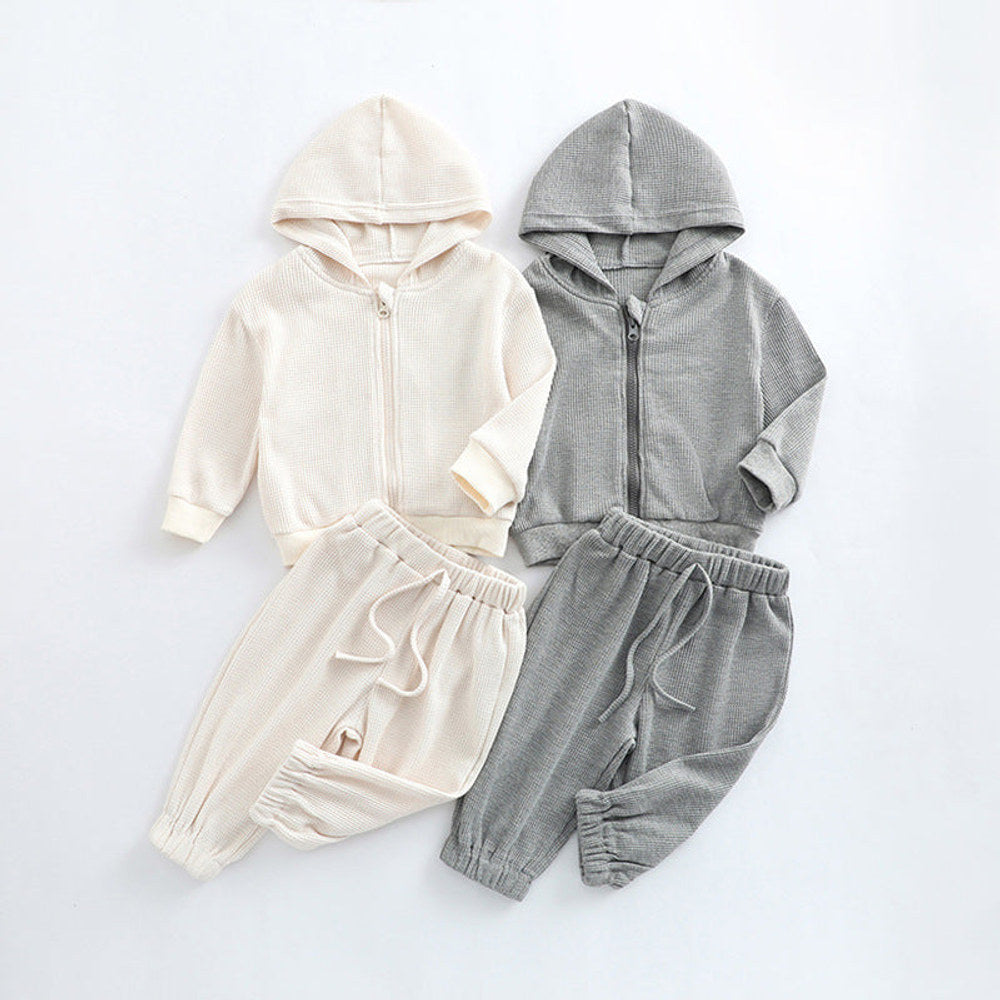 MyKids-USA® Baby Solid Color Waffle Knit Fabric Coat With Pants Sets
