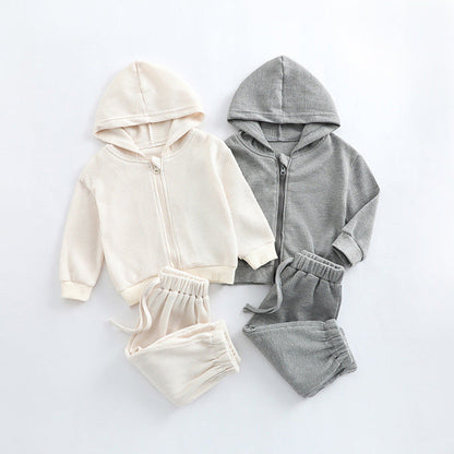 MyKids-USA® Baby Solid Color Waffle Knit Fabric Coat With Pants Sets