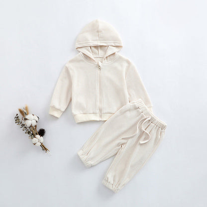 MyKids-USA® Baby Solid Color Waffle Knit Fabric Coat With Pants Sets