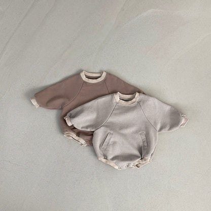 MyKids-USA® Baby Solid Color Colorblock Design Slip Pocket Hoodie bodysuit