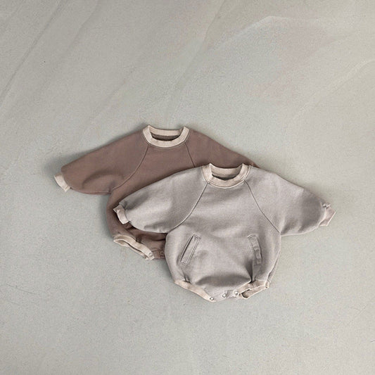 MyKids-USA® Baby Solid Color Colorblock Design Slip Pocket Hoodie bodysuit
