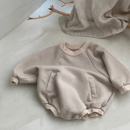 MyKids-USA® Baby Solid Color Colorblock Design Slip Pocket Hoodie bodysuit