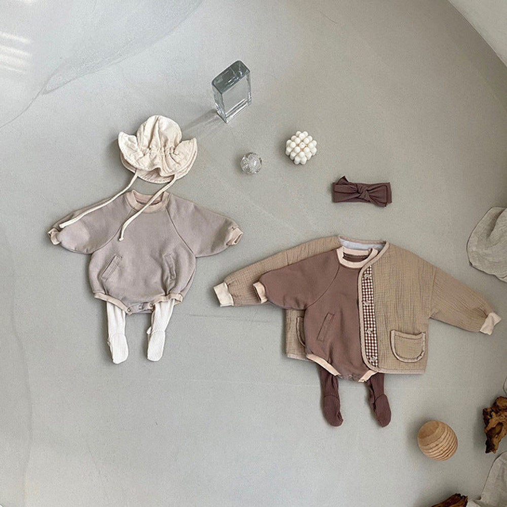 MyKids-USA® Baby Solid Color Colorblock Design Slip Pocket Hoodie bodysuit