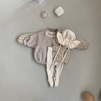 MyKids-USA® Baby Solid Color Colorblock Design Slip Pocket Hoodie bodysuit