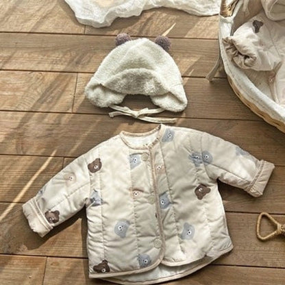 MyKids-USA® Baby Bear Print Pattern Quilted Warm Coat & Jumpsuit