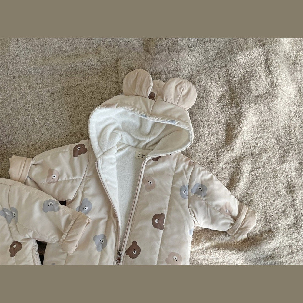 MyKids-USA® Baby Bear Print Pattern Quilted Warm Coat & Jumpsuit