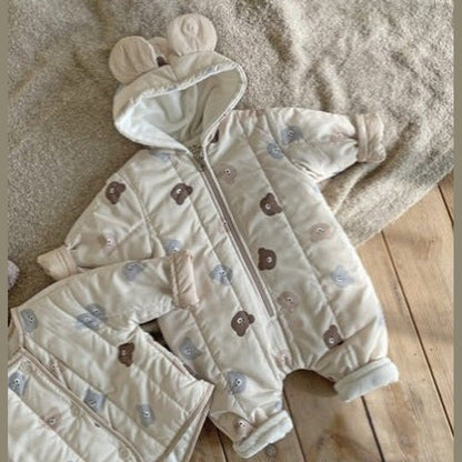 MyKids-USA® Baby Bear Print Pattern Quilted Warm Coat & Jumpsuit