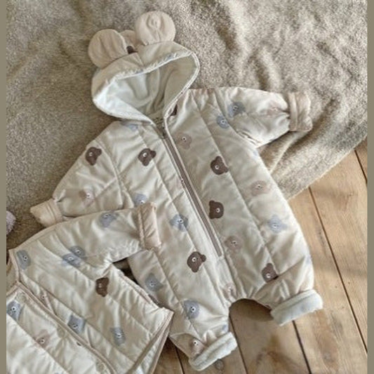 MyKids-USA® Baby Bear Print Pattern Quilted Warm Coat & Jumpsuit