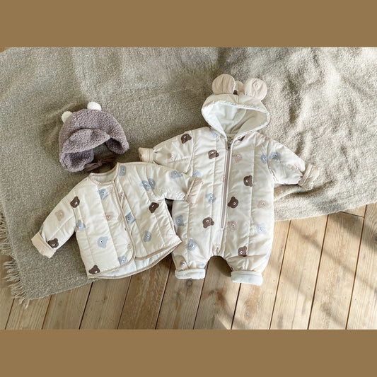 MyKids-USA® Baby Bear Print Pattern Quilted Warm Coat & Jumpsuit