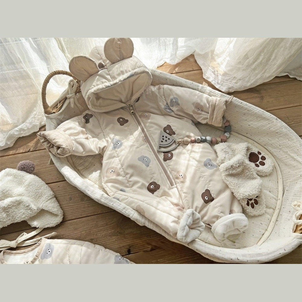 MyKids-USA® Baby Bear Print Pattern Quilted Warm Coat & Jumpsuit