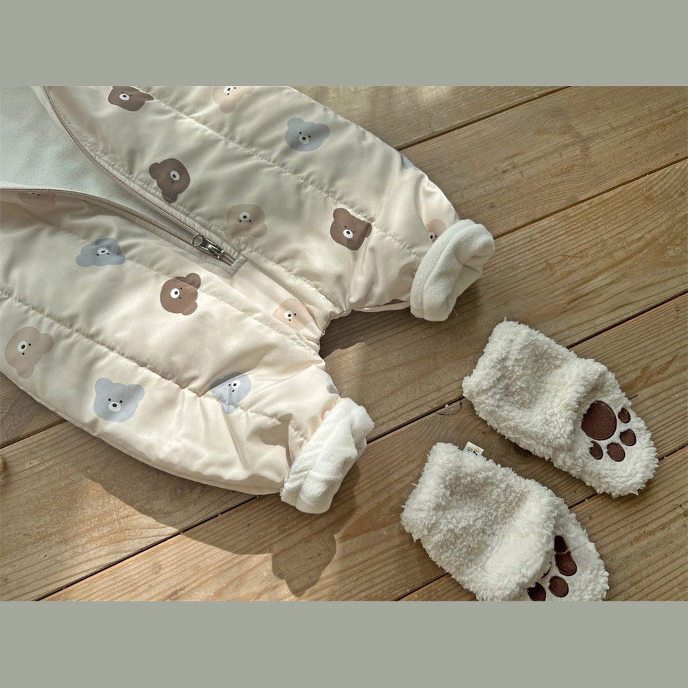 MyKids-USA® Baby Bear Print Pattern Quilted Warm Coat & Jumpsuit