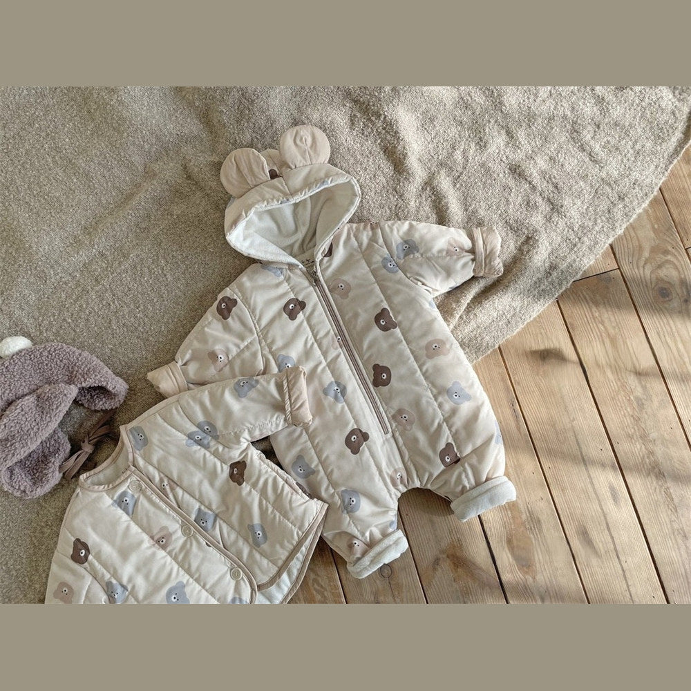 MyKids-USA® Baby Bear Print Pattern Quilted Warm Coat & Jumpsuit