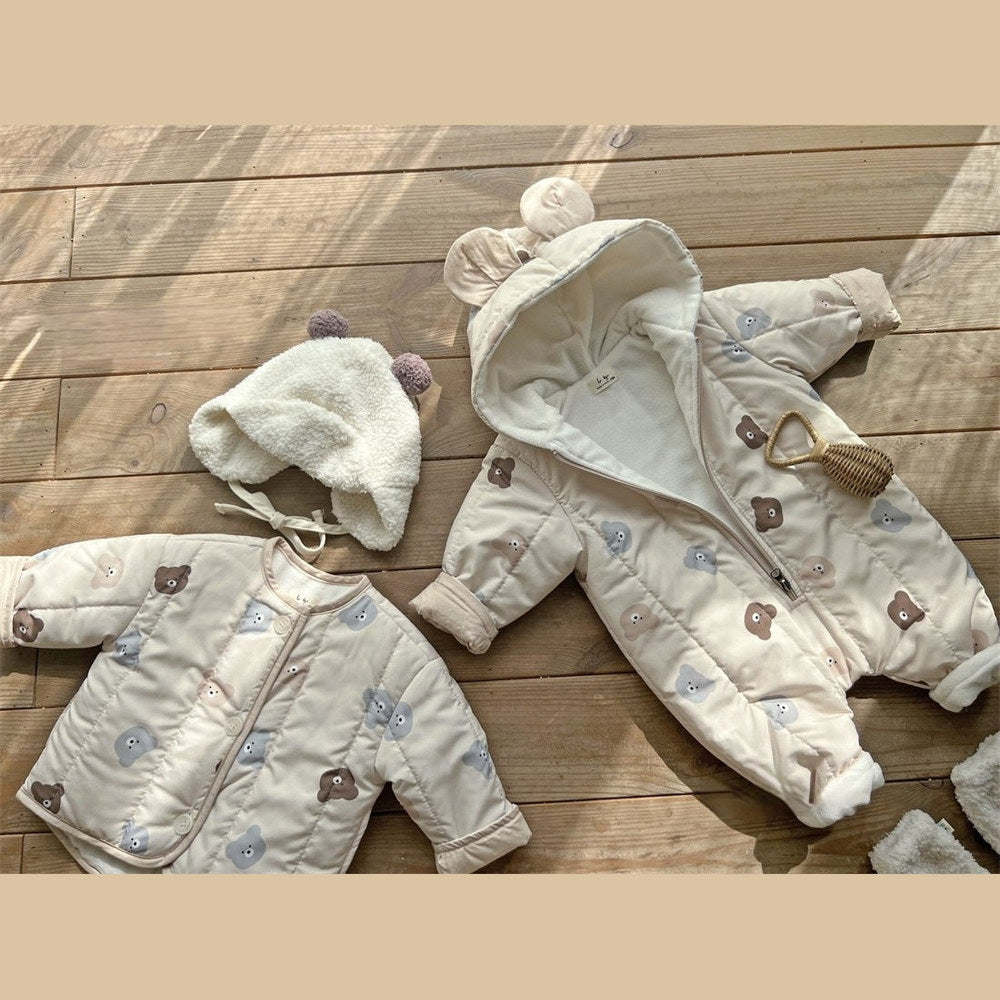 MyKids-USA® Baby Bear Print Pattern Quilted Warm Coat & Jumpsuit