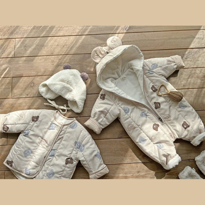 MyKids-USA® Baby Bear Print Pattern Quilted Warm Coat & Jumpsuit