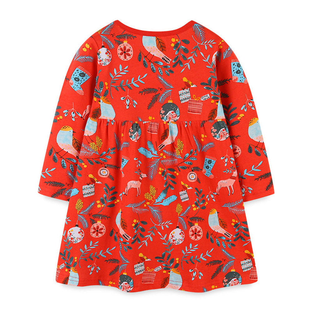 MyKids-USA® Baby Girl Floral Graphic Long Sleeve A-Line Design Loose Christmas Dress