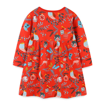 MyKids-USA® Baby Girl Floral Graphic Long Sleeve A-Line Design Loose Christmas Dress