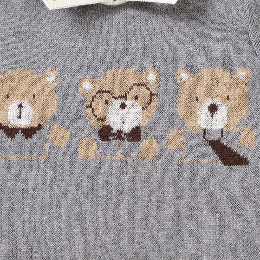 MyKids-USA® Baby Cartoon Bear Pattern Lapel Design Knitted Romper