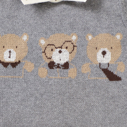 MyKids-USA® Baby Cartoon Bear Pattern Lapel Design Knitted Romper