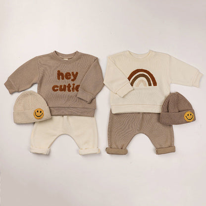 MyKids-USA® Baby Rainbow & Letter Graphic Hoodies And Pants Sets