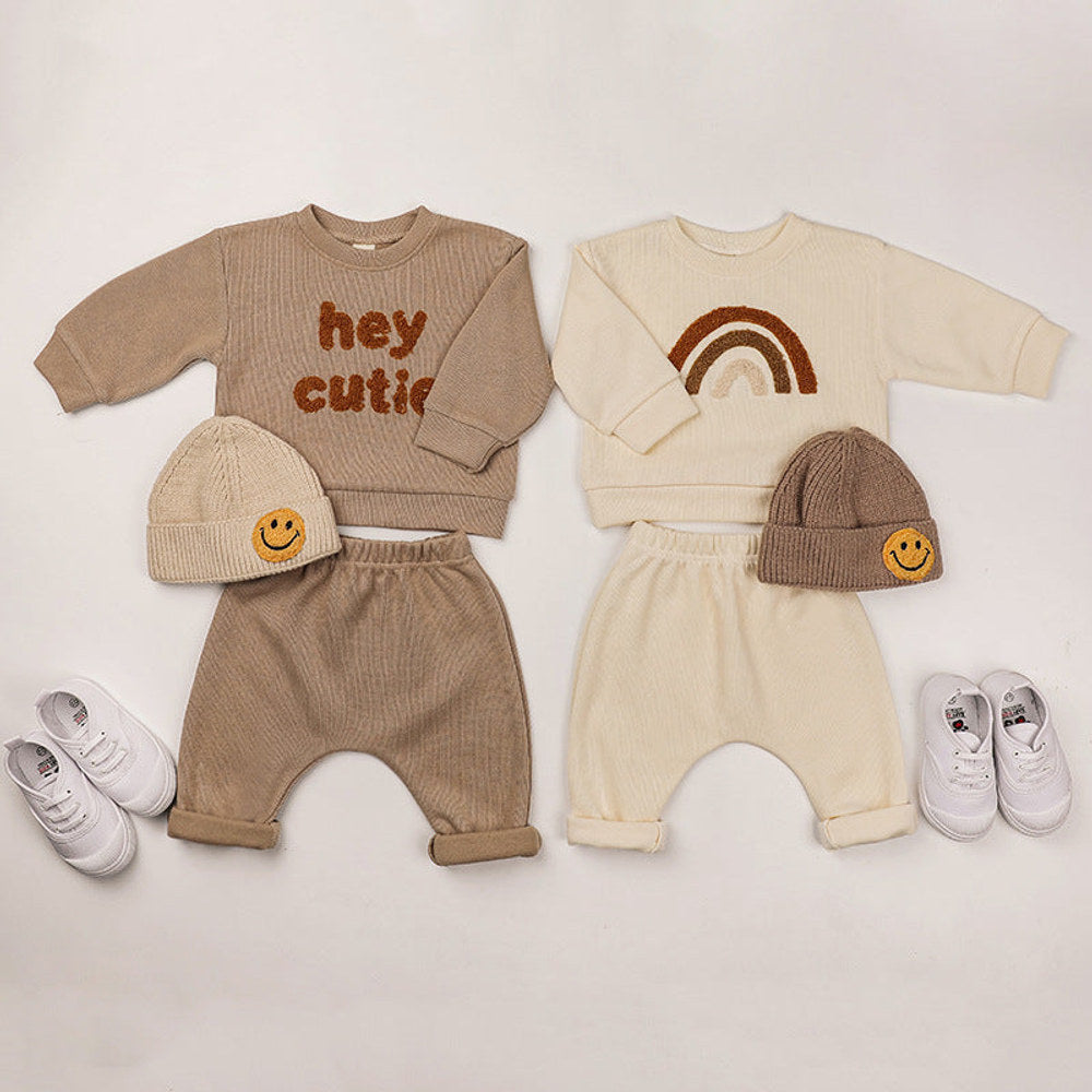 MyKids-USA® Baby Rainbow & Letter Graphic Hoodies And Pants Sets
