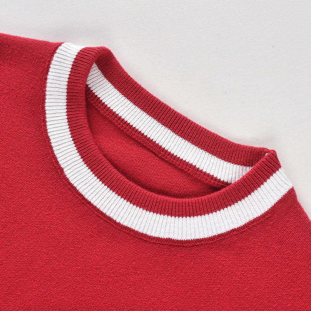MyKids-USA® Baby Solid Color Striped Hem Design O-Neck Knit Sweater