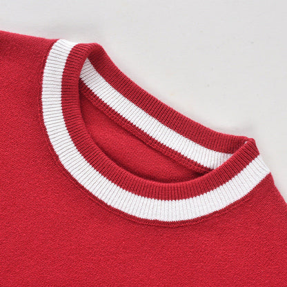 MyKids-USA® Baby Solid Color Striped Hem Design O-Neck Knit Sweater
