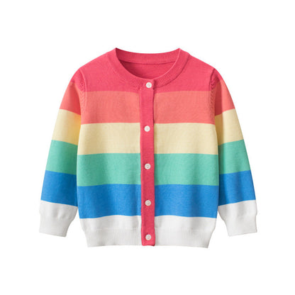 MyKids-USA® Baby Girl Colorful Striped Pattern Single Breasted Design Knit Cardigan