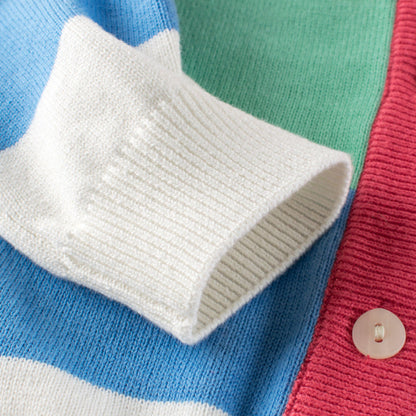 MyKids-USA® Baby Girl Colorful Striped Pattern Single Breasted Design Knit Cardigan