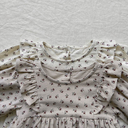 MyKids-USA® Baby Girl Ditsy Flower Graphic Ruffle Design Long Sleeve Bodysuit Dress