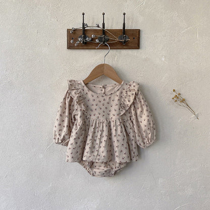 MyKids-USA® Baby Girl Ditsy Flower Graphic Ruffle Design Long Sleeve Bodysuit Dress