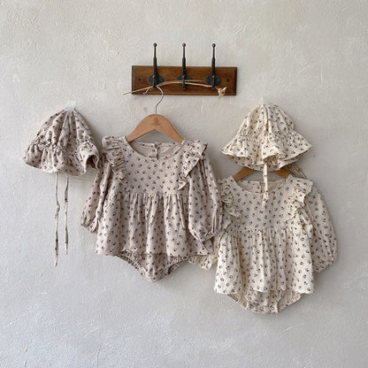 MyKids-USA® Baby Girl Ditsy Flower Graphic Ruffle Design Long Sleeve Bodysuit Dress