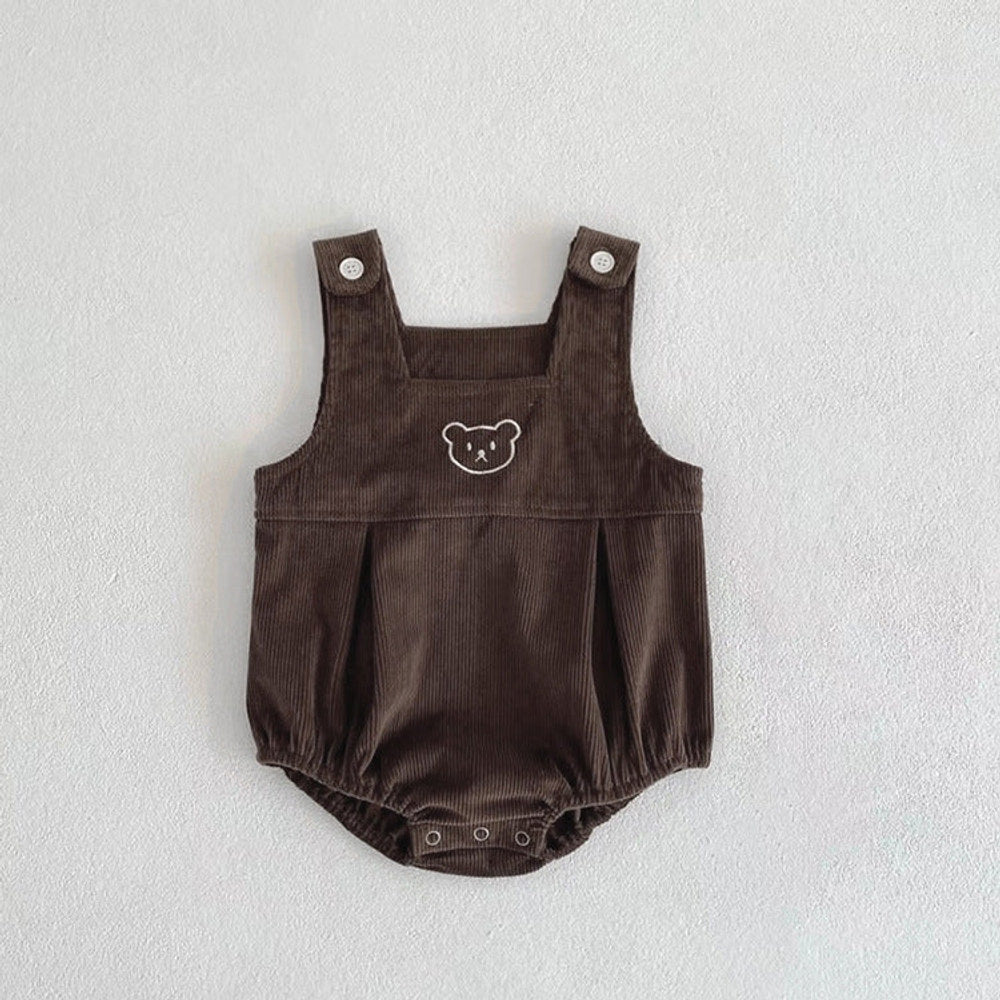 MyKids-USA® Baby Striped Shirt Combo Corduroy Fabric Cartoon Bear Embroidered Vest Bodysuit Sets