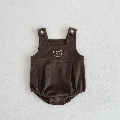 MyKids-USA® Baby Striped Shirt Combo Corduroy Fabric Cartoon Bear Embroidered Vest Bodysuit Sets
