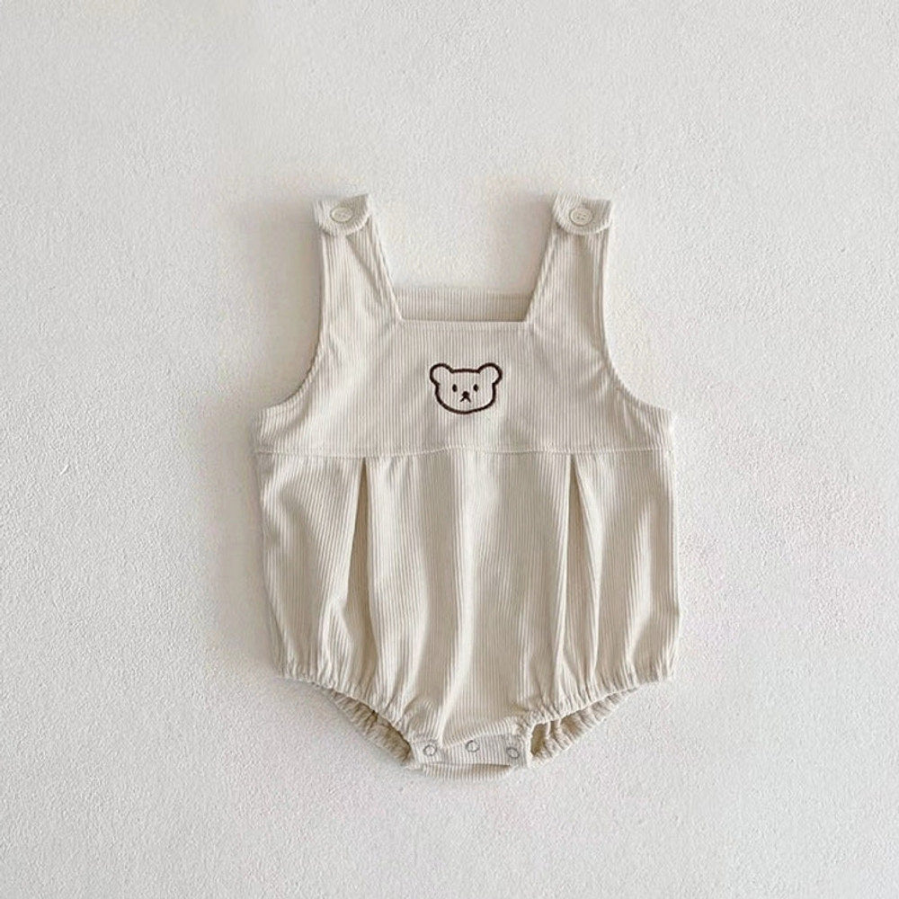 MyKids-USA® Baby Striped Shirt Combo Corduroy Fabric Cartoon Bear Embroidered Vest Bodysuit Sets