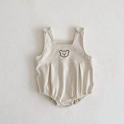 MyKids-USA® Baby Striped Shirt Combo Corduroy Fabric Cartoon Bear Embroidered Vest Bodysuit Sets