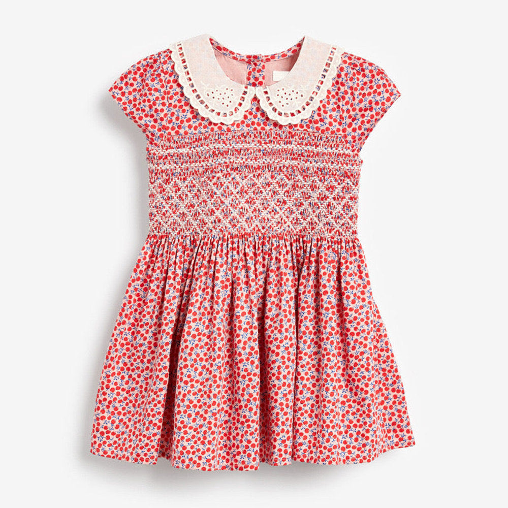 MyKids-USA® Baby Girl Ditsy Flower Print Hollow Carved Neck Knitted Waist Dress