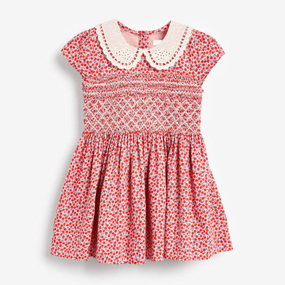 MyKids-USA® Baby Girl Ditsy Flower Print Hollow Carved Neck Knitted Waist Dress