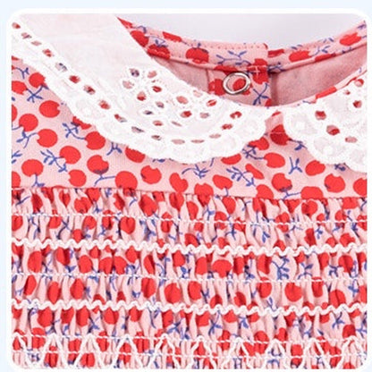 MyKids-USA® Baby Girl Ditsy Flower Print Hollow Carved Neck Knitted Waist Dress