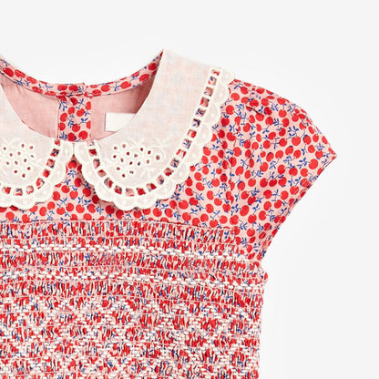MyKids-USA® Baby Girl Ditsy Flower Print Hollow Carved Neck Knitted Waist Dress