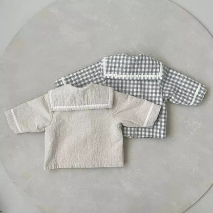 MyKids-USA® Baby Plaid Pattern Solid Color Lapel Design Cute Style Quilted Coat