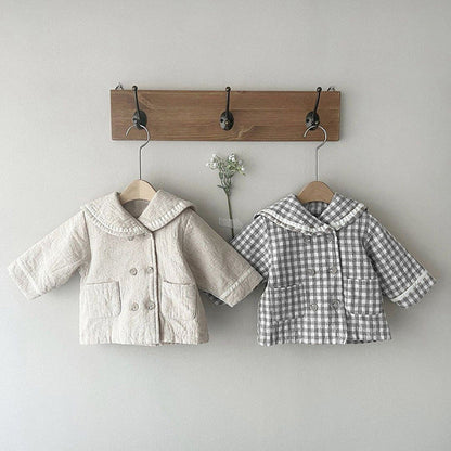 MyKids-USA® Baby Plaid Pattern Solid Color Lapel Design Cute Style Quilted Coat