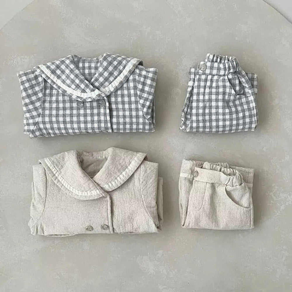 MyKids-USA® Baby Plaid Pattern Solid Color Lapel Design Cute Style Quilted Coat