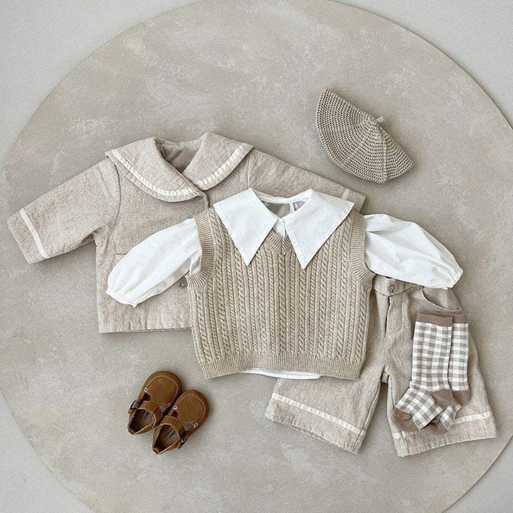 MyKids-USA® Baby Plaid Pattern Solid Color Lapel Design Cute Style Quilted Coat