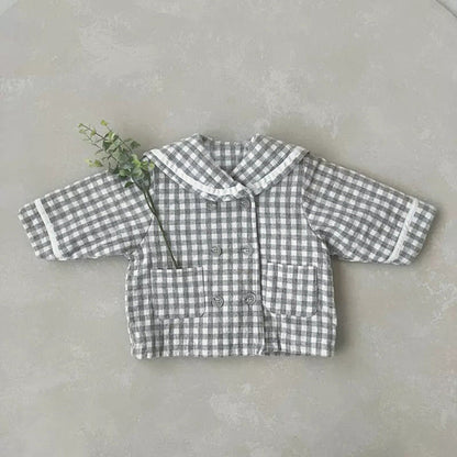 MyKids-USA® Baby Plaid Pattern Solid Color Lapel Design Cute Style Quilted Coat